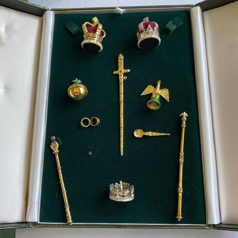 Vintage Royal Family Miniature Crowns and Regalia Box Set